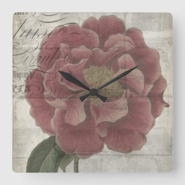 French Floral III Square Wall Clock (Front)