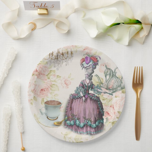 French floral Marie Antoinette Paris Tea Party  Paper Plate (Wedding)