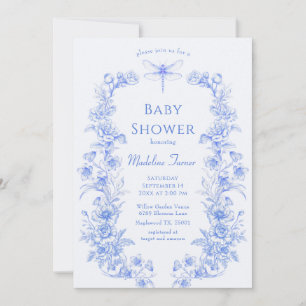 French Floral Something Blue Dragonfly Baby Shower Invitation