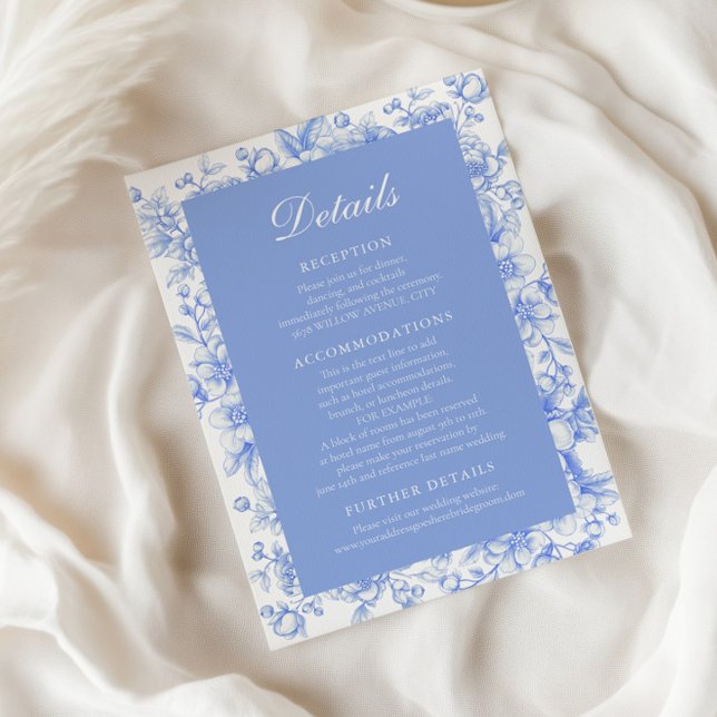 French Floral Something Blue Wedding Information Invitation (Creator Uploaded)