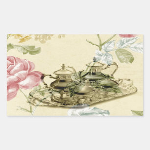 French floral Teacup Teapot Paris Tea Party Rectangular Sticker