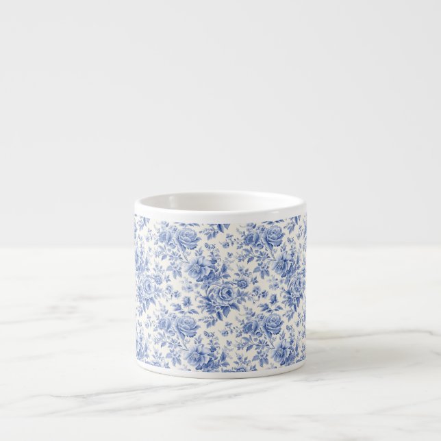 French floral toile blue espresso cup (Front)