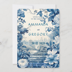 French Floral Toile Blue Invitation