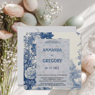 French Floral Toile Blue Invitation
