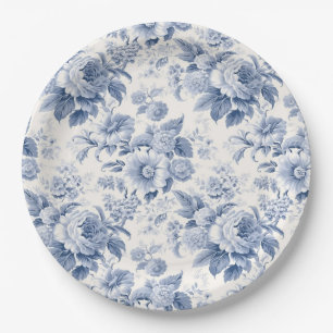 French floral toile blue paper plate