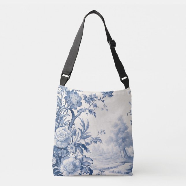 French floral toile blue Tote (Front)