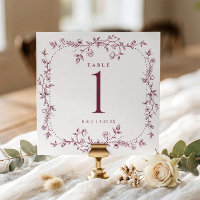 French Floral Toile Red Wine Wedding Table Numbers