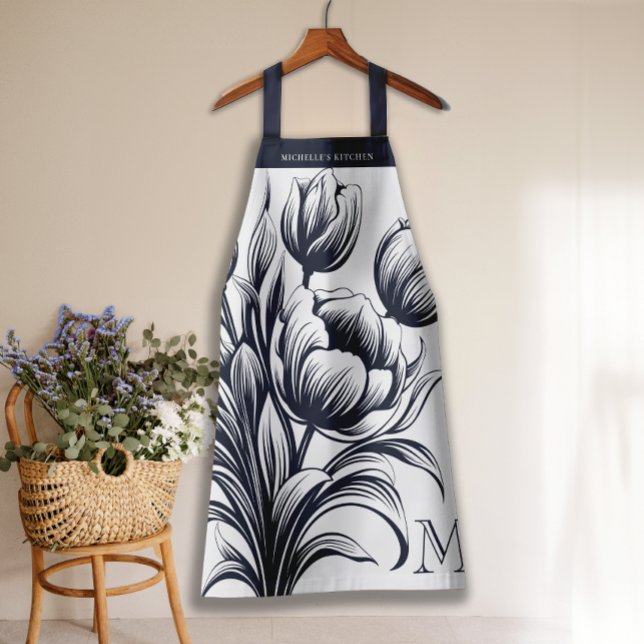French Floral Tulip Monogram Apron (Creator Uploaded)