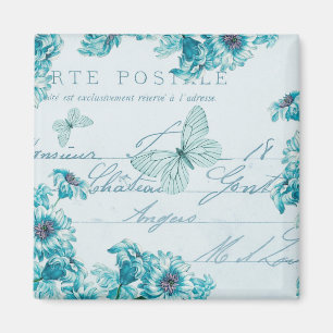 French floral vintage magnet w/ blue flowers