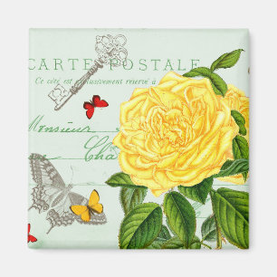 French floral vintage magnet w/ yellow rose