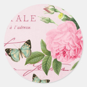French floral vintage sticker girly w/ pink rose