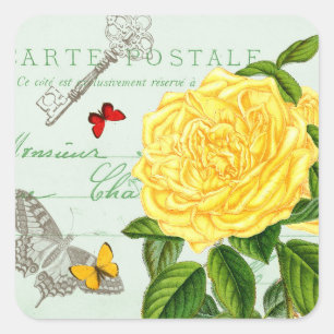 French floral vintage sticker w/ beautiful rose