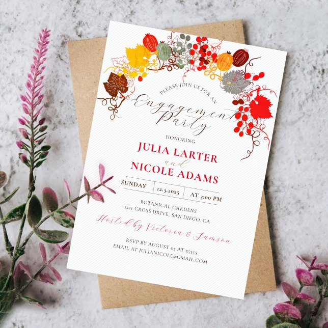 French Florals Sweet Berry Grapes Engagement Party Invitation (Creator Uploaded)