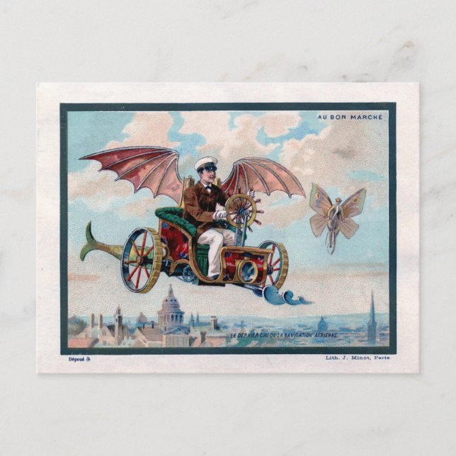 French flying machine - Victorian steampunk pilot Postcard (Front)