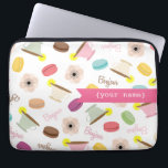 French Food Themed Personalised Electronics Bag<br><div class="desc">An electronics bag featuring illustrations of pink French anemone flowers,  teacups,  French macarons,  and "bonjour!" Personalise with your name on front.</div>