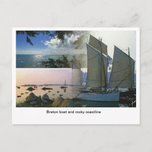 French France, Breton boat and rocky coastline Postcard