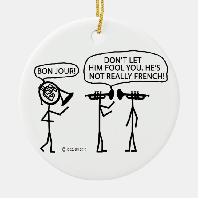 French French Horn Ceramic Tree Decoration (Front)