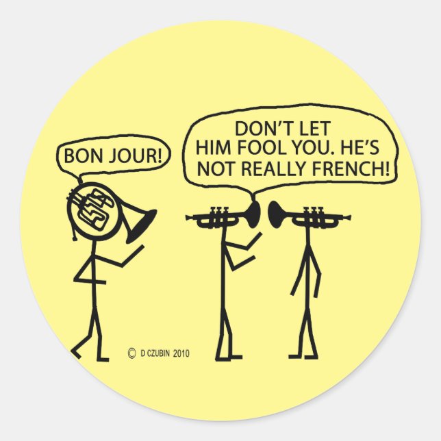 French French Horn Classic Round Sticker (Front)
