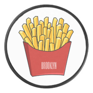 French fries cartoon illustration hockey puck