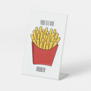 French fries cartoon illustration pedestal sign