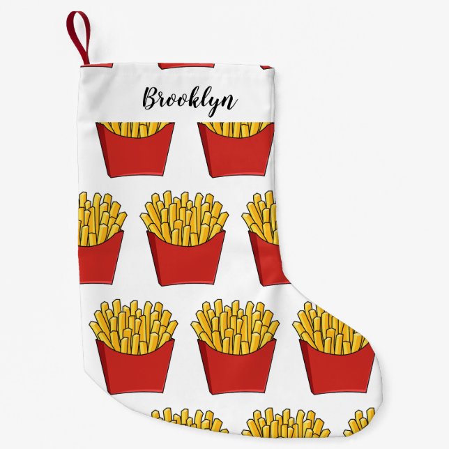 French fries cartoon illustration small christmas stocking (Front)