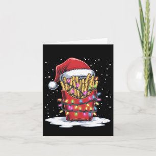 French Fries Christmas Tree Santa Hat Lights Xmas  Card