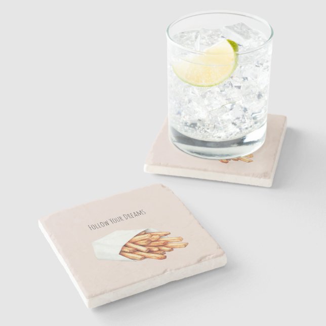 French Fries Follow Your Dreams Stone Coaster (Side)