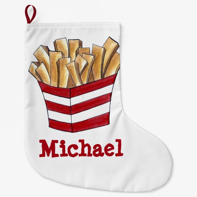 French Fries Small Fry Chips Fast Food Foodie Large Christmas Stocking (Front)