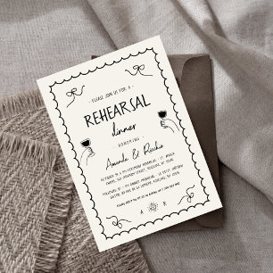 French Fun Hand Drawn Whimsical Rehearsal Dinner Invitation