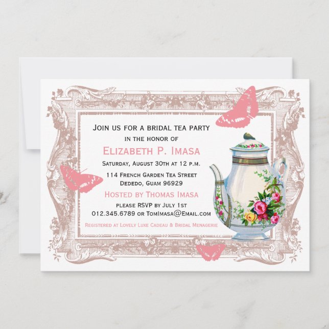 French Garden Bridal Tea Party Invitation (Front)