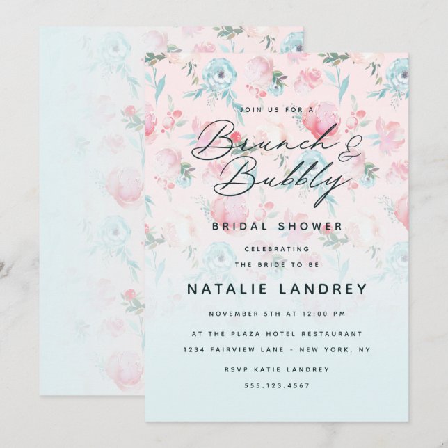 French Garden Floral Brunch & Bubbly Bridal Shower Invitation (Front/Back)