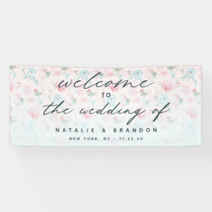 French Garden Floral Peony Pattern Wedding Welcome Banner