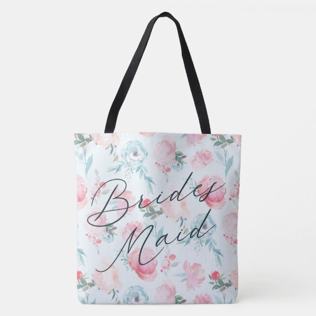 French Garden Floral Peony Personalised Bridesmaid Tote Bag (Front)