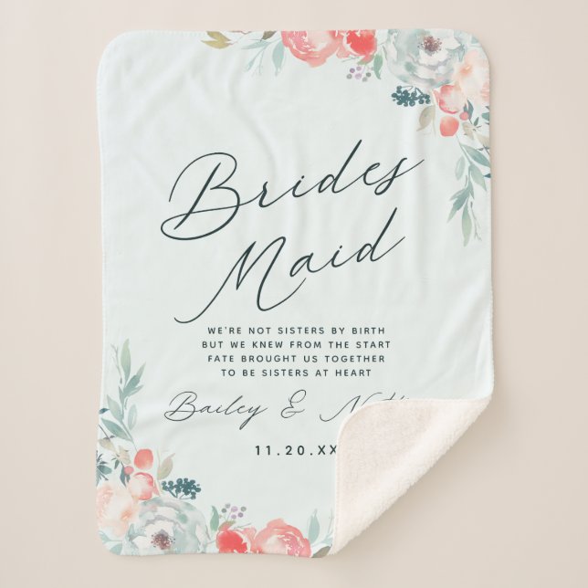 French Garden Floral Peony To My Bridesmaids Quote Sherpa Blanket (Front)