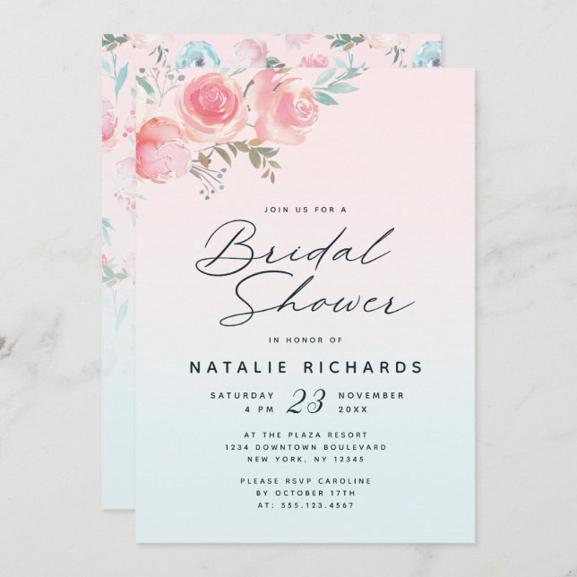 French Garden Floral Peony Wedding Bridal Shower Invitation (Front/Back)