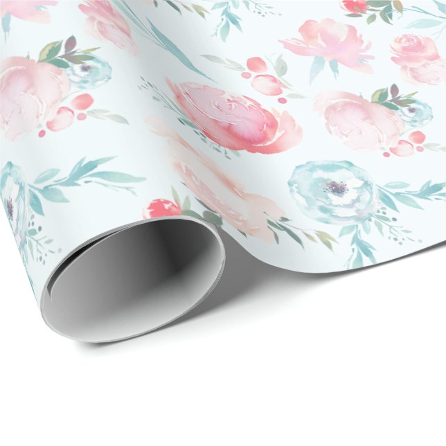 French Garden Floral Pink Peony Pattern Wedding Wrapping Paper (Roll Corner)