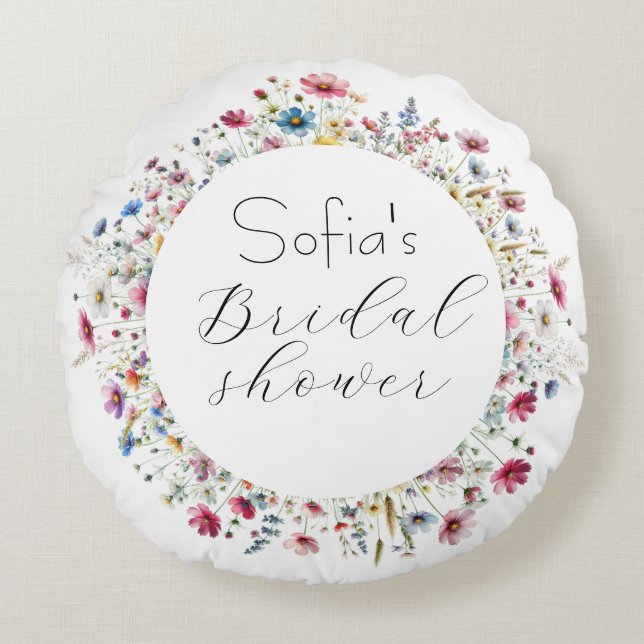 French Garden Party floral elegant typography Round Cushion (Front)