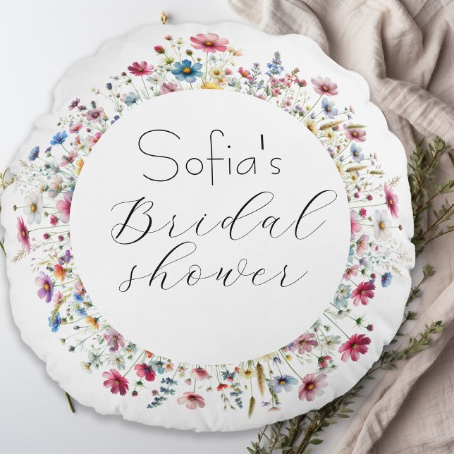 French Garden Party floral elegant typography Round Cushion (Creator Uploaded)
