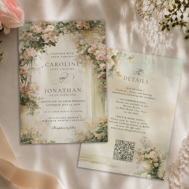 French Garden Regency QR code Romantic Wedding Invitation (Creator Uploaded)
