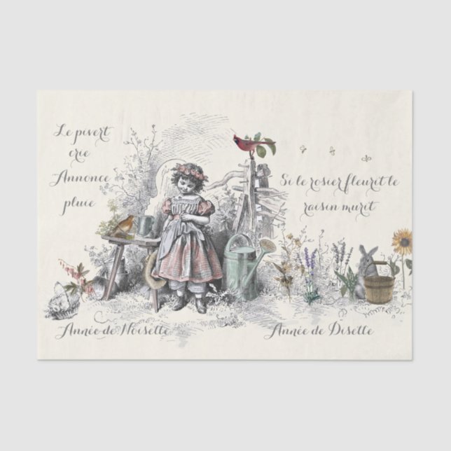 French Garden Sayings Girl Flowers Watering Can  Tissue Paper (Front)