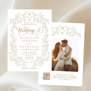 French Garden Script Budget Photo Formal Wedding Invitation