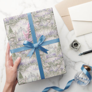 French Garden Wedding Watercolor Florals Gates Wrapping Paper
