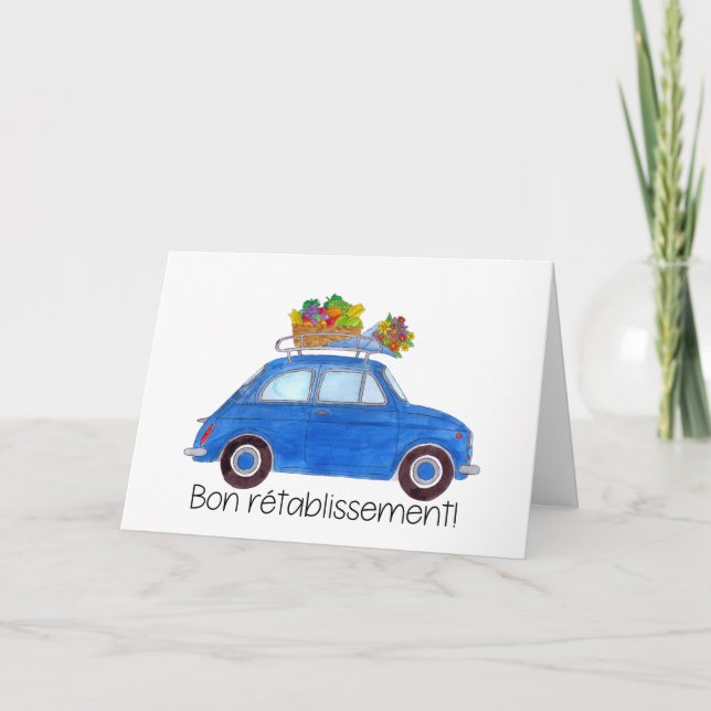 French Get well Blue Retro Fiat 500 Card (Front)