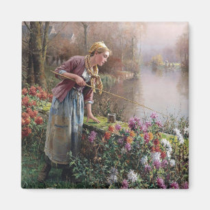 French Girl Fishing in Brittany Magnet