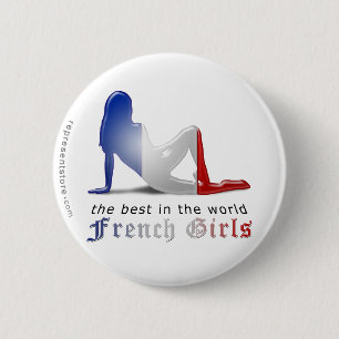 French Girl Silhouette Flag 6 Cm Round Badge