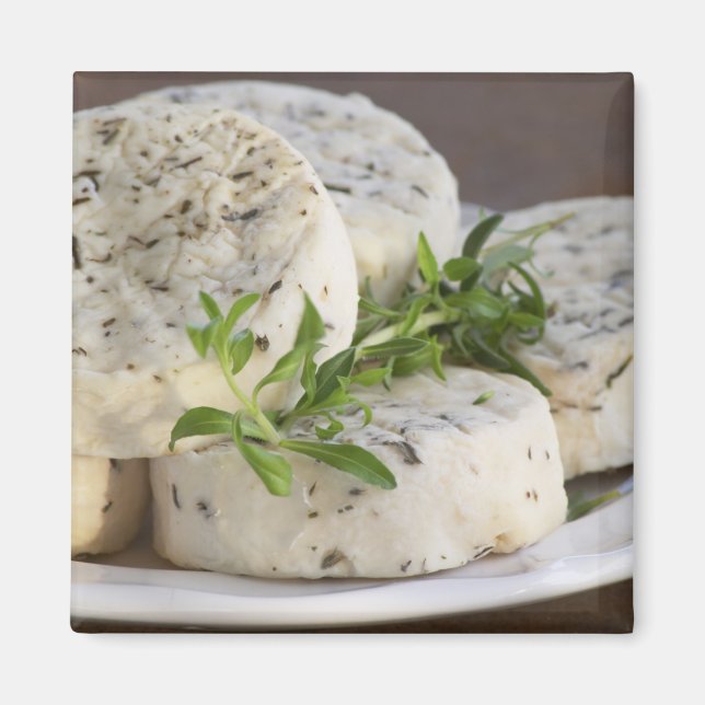 French goat cheese - chevre - with herbs on a magnet (Front)