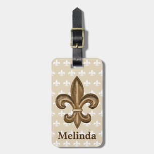 French Gold Fleur de Lis Crest & Name Luggage Tag