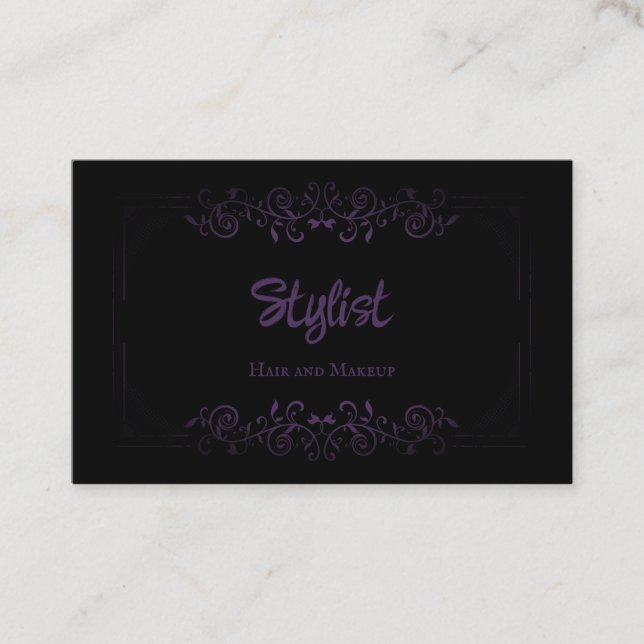 French Gothic Damask Stylist Purple Business Card (Front)