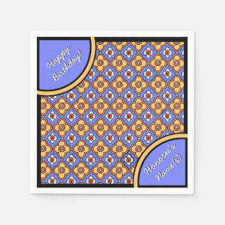 French Gothic Tile Pattern - Blue Yellow Orange Napkin