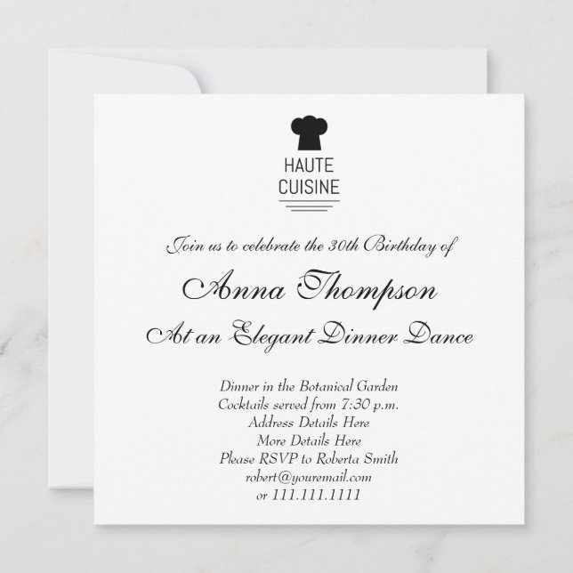 French Gourmet Haute Cuisine Invitation (Back)
